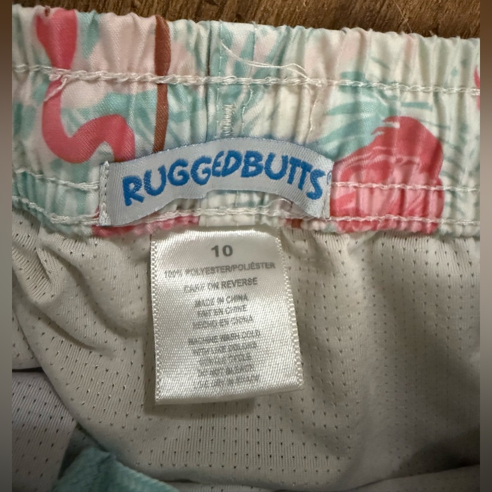 Ruggedbutts boy size 10 Flamingo Print Swim trunks - Pink and Blue - Picture 3 of 4